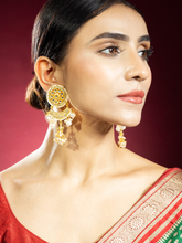 Gold Plated Kundan, Pearls and White Stones Chandbali Earrings