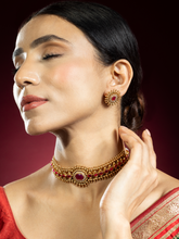 24K Gold-Plated Antique Ruby Necklace Set with Earrings