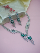 White and Green American Diamond Necklace Set with Earrings