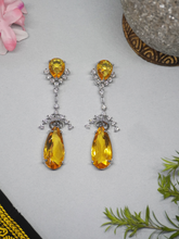 Rhodium Plated Yellow American Diamond Earrings