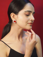 Red and White American Diamond Oval Earrings