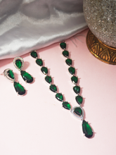 Exquisite Green American Diamond Necklace and Earrings Set