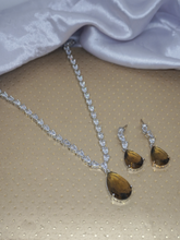 Water Drop Brown and White American Diamond Necklace and Earrings Set