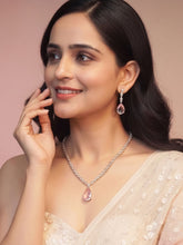 Water Drop Pink and White American Diamond Necklace and Earrings Set