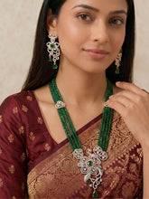 Elegant Gold Plated Floral Green Necklace and Earrings Set