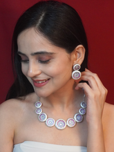 Rhodium Plated Multi Colored CZ Circular Necklace and Earrings Set