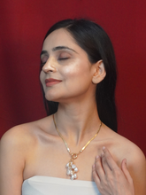 24K Gold-Plated Necklace with Interlock Snake Chain and White Faux Pearls