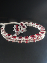 Elegant Red and White American Diamond Necklace and Earrings Set