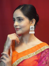 Silver-Plated Square Kundan and Faux Pearl Earrings