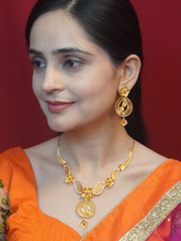 24K Gold Plated Red and White CZ Floral Necklace and Earrings Set