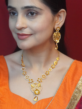 24K Gold-Plated Floral Design and White CZ Coin Necklace and Earrings Set