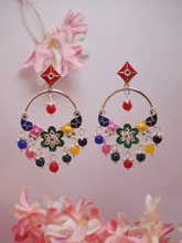 Silver-Plated Multicolor Bead and Floral Design Round Earrings