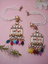 Multilayered Faux Pearl and Kundan Dangler Earrings with Ear Chain