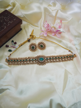 24K Gold-Plated Choker Necklace and Earrings Set with Emerald and White CZ Stones