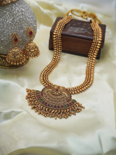24K Gold-Plated Temple Necklace and Earrings Set with Ruby and Emerald Stones