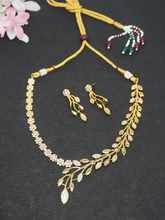 Gold Plated White American Diamond Floral Necklace and Earrings Set