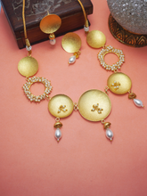 Gold-Plated Matte Finish Pearl Necklace and Earrings Set