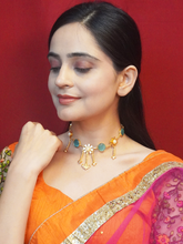 24K Gold-Plated Matte Floral Necklace with Emerald