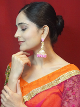 Gold Plated Jhumka Earrings with White and Pink Faux Pearls