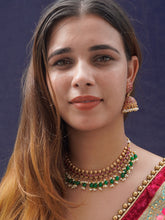 24k Gold Plated Pearl , Ruby and Emerald Necklace Set with Earring