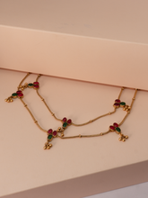 Ethnic 18k Gold-Plated Ruby and Emerald Payal