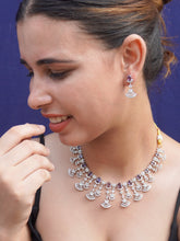 Classy American Diamond Silver Rhodium-Plated Purple Earring Set