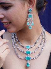 Galaxy Triple Layered Mint Green American Diamond Necklace Set