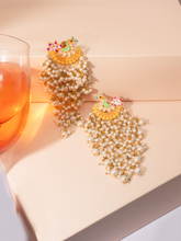 Multicolour Peacock Style Long Pearl Earrings