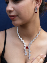 Silver Rhodium-Plated Ruby American Diamond Jewelry Set