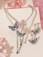 Green and Dark Blue American Diamond Butterfly Necklace Earring Set