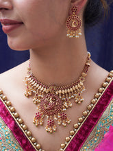 Luxe Ruby and Pearl Gold Plated Peacock Design Ethnic Necklace Set