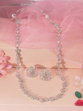 Silver Rhodium Plated American Diamond Zircon Long Necklace and Earring Set