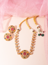 Ethnic 18k Gold Plated Pink Kundan Spherical Jewelry Set