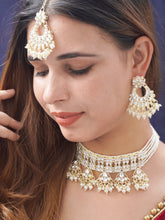 Yellow Kundan and Pearl Choker Set with Maangtikka Set