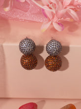 Round Shape Orange CZ Black Polish Earring