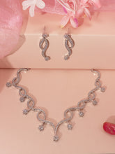 Silver Rhodium Plated American Diamond Floral Necklace Set