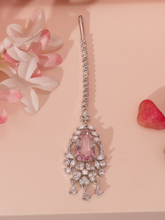 Pink American Diamond CZ Silver Polish Mangtikka