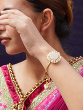 Ethnic Peach Rugged Stone Pearl Adjustable Kada Bangle