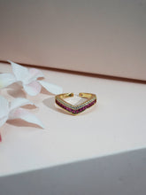 Adjustable Gold-Plated Ruby and Zircon V-shaped Ring