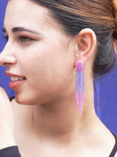 Pink and Purple Crystal Multi Layer Long Earring