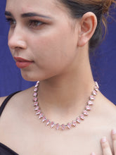 Silver Plated Rose Pink Zircon Crystal Choker Necklace