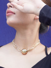 Gold-Plated Multi Layer Stylish Round Shaped Pendant Choker Necklace