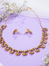 Gold Plated Hoola Hoop Pink and Green CZ Stone Necklace with Earrings