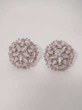 Pastel Pink & American Diamond Floral Design Stud Earring
