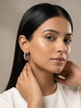 Stunning Silver Rhodium-Plated White American Diamond Hoop Earring