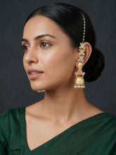 24k Gold-Plated Pink Stone and Pearl Jhumki with Earring Chain