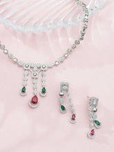 Ruby and Emerald Water-Drop Jewelry Set with American Diamonds