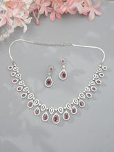 Silver Rhodium Plated Pink and White American Diamond Jewelry Set
