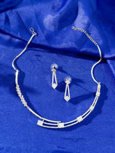 Silver Rhodium Plated White American Diamond Necklace Earring Set