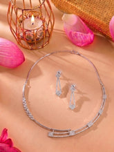 Silver Rhodium Plated White American Diamond Necklace Earring Set